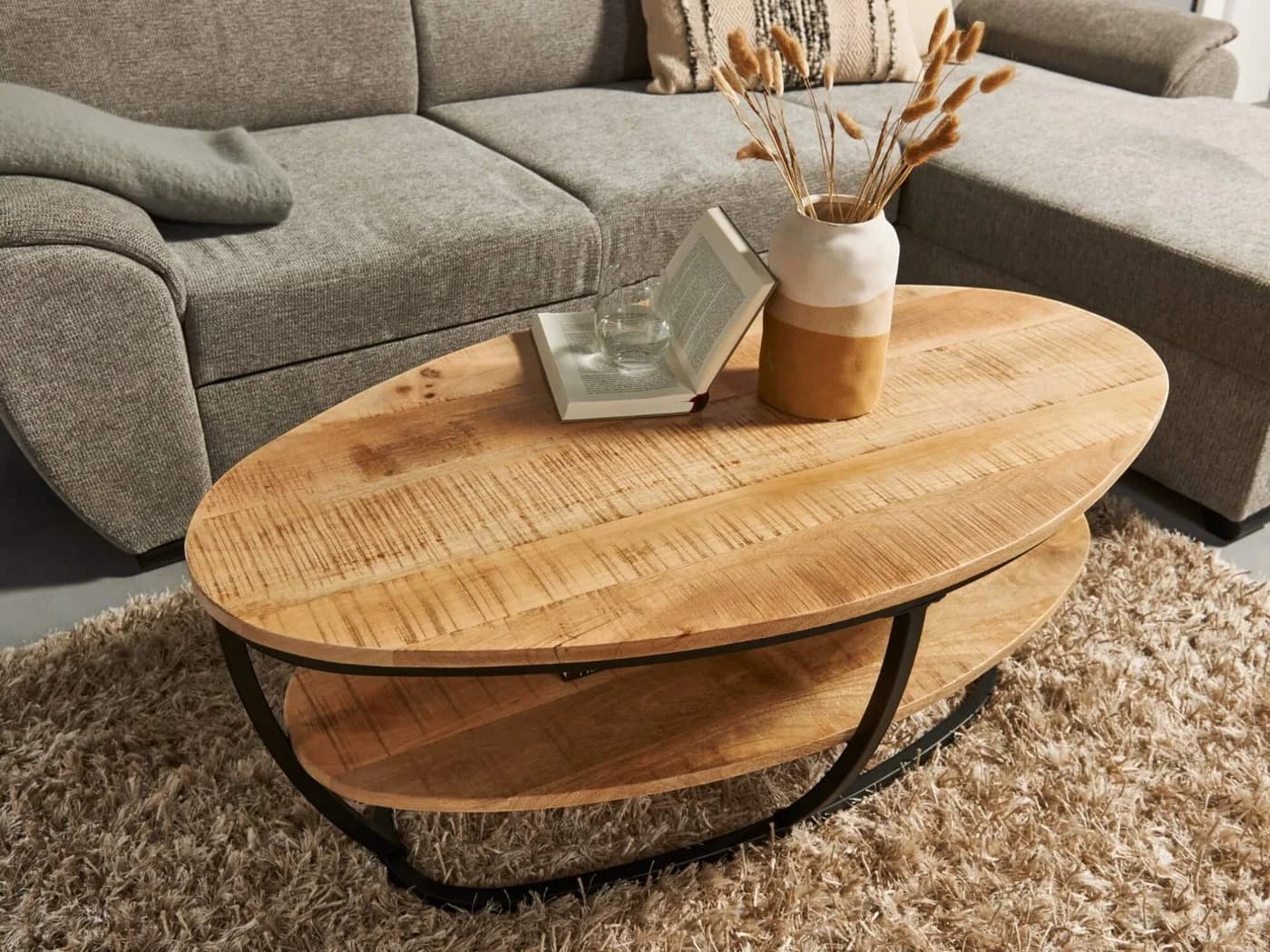 moebel-dich-auf Couchtisch JAIPUR 2 Mango Holz massiv Oval Braun/Schwarz - Bild 4