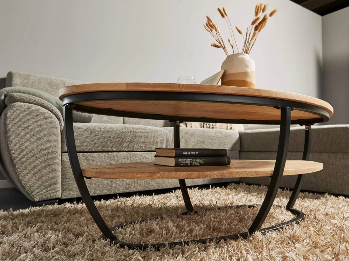 moebel-dich-auf Couchtisch JAIPUR 2 Mango Holz massiv Oval Braun/Schwarz - Bild 5