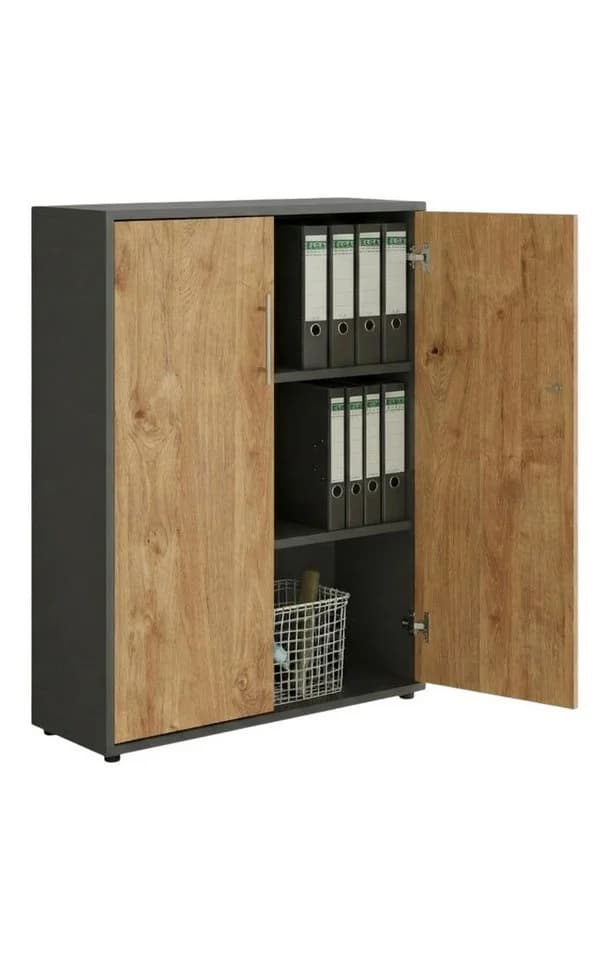moebel-dich-auf Aktenschrank TABOR niedrig Anthrazit Eiche Metallgriffe - Bild 3