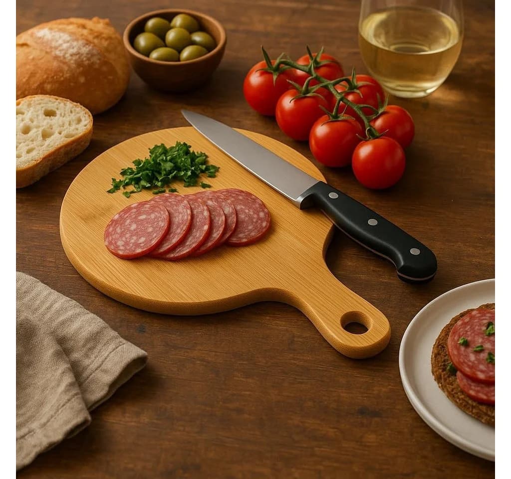 hausleben Pizzateller Bambus 2er Set mit Griff