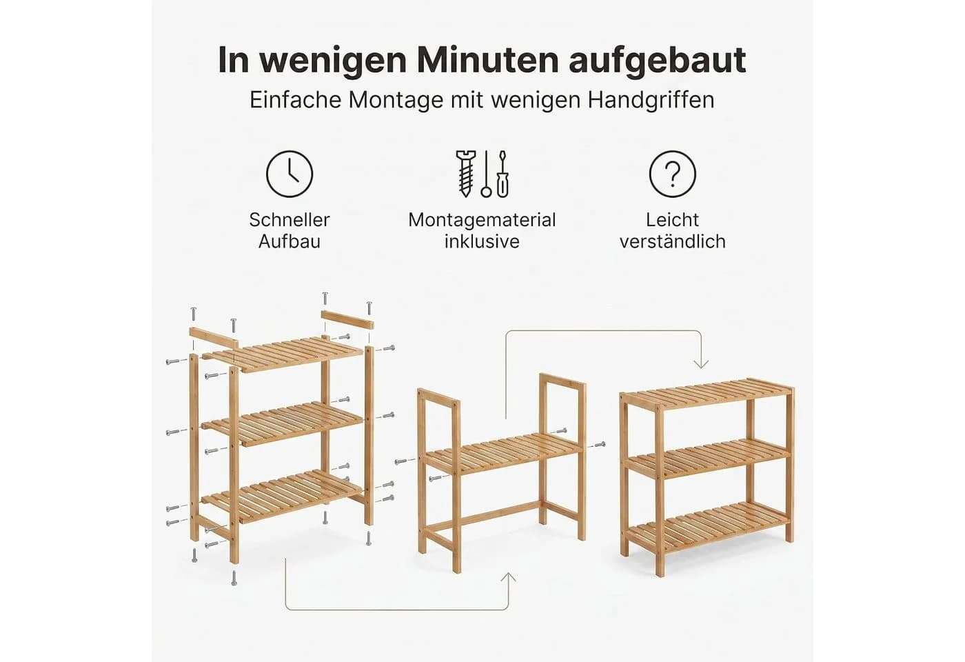 hausleben Bambus Schuhregal 3 Ebenen Naturholz Standregal - Bild 5
