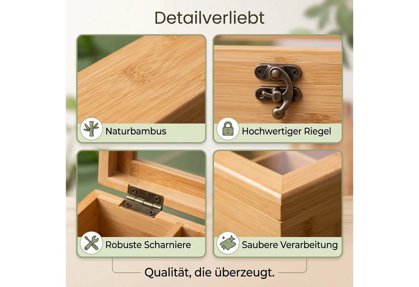 hausleben Teebox Organizer 6 Fächer Bambus Transparent - Bild 5