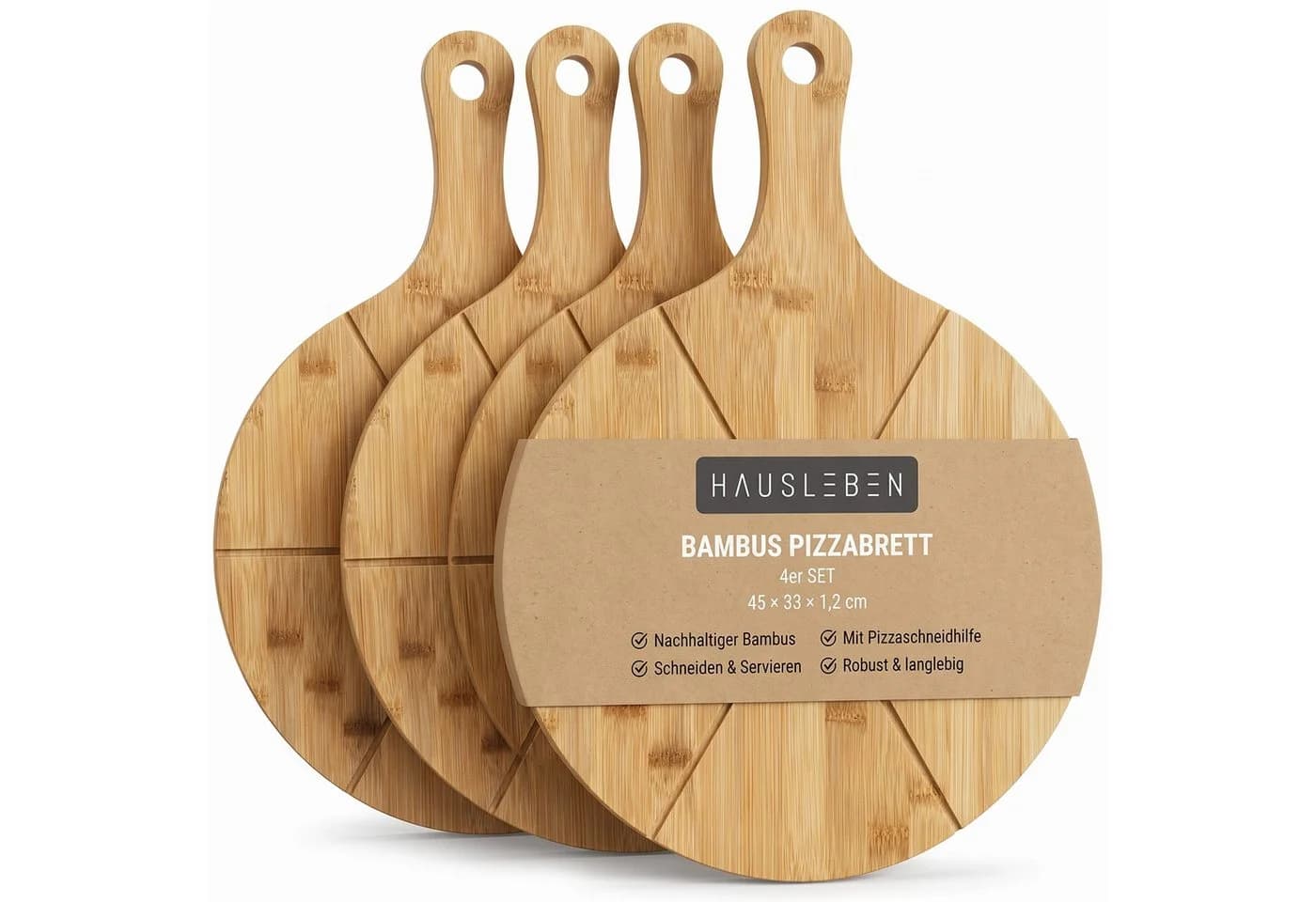 hausleben Pizzaschneidebrett Bambus mit Griff und Schneiderillen - Bild 2