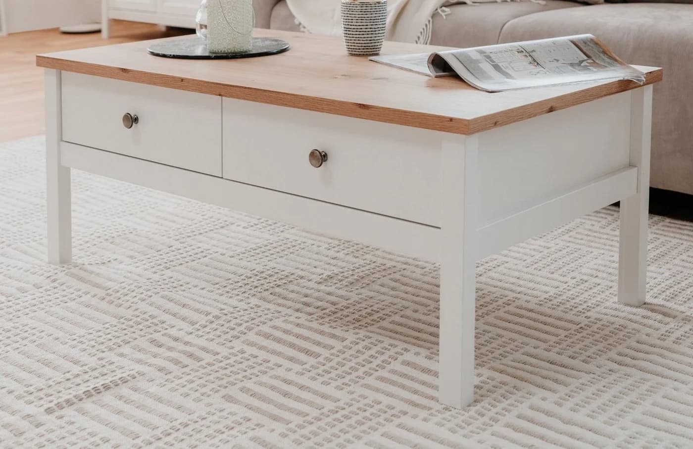 Furn.Design Couchtisch Vestland Weiß Eiche Artisan 2 Schubladen - Bild 2