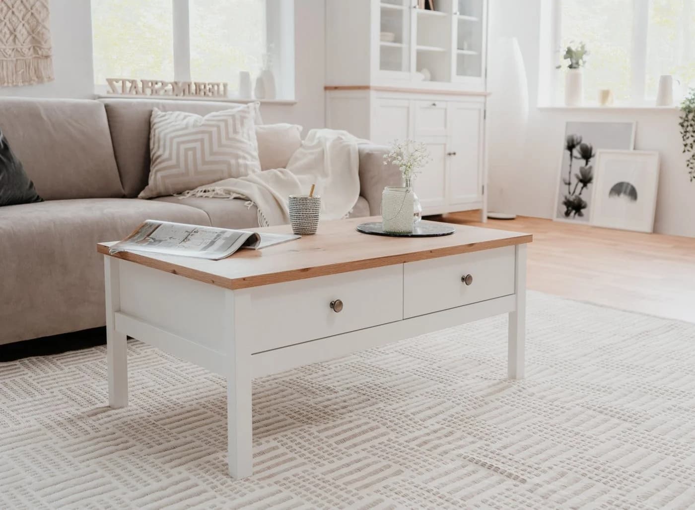 Furn.Design Couchtisch Vestland Weiß Eiche Artisan 2 Schubladen - Bild 3