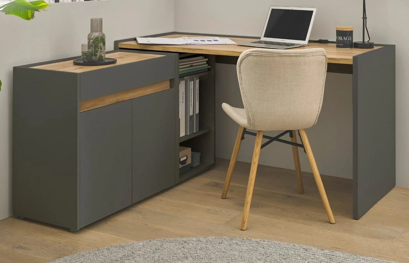 Furn.Design Schreibtisch Center Set 3-teilig Grau Wotan Eiche - Bild 2