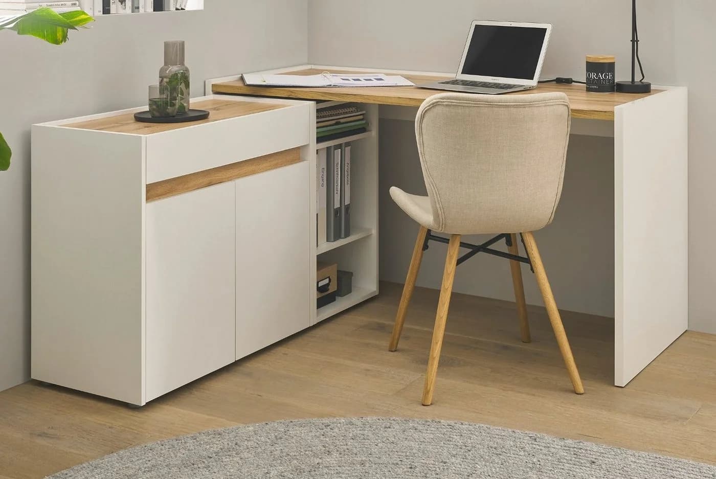 Furn.Design Schreibtisch Center Set Weiß Wotan Eiche 3-teilig