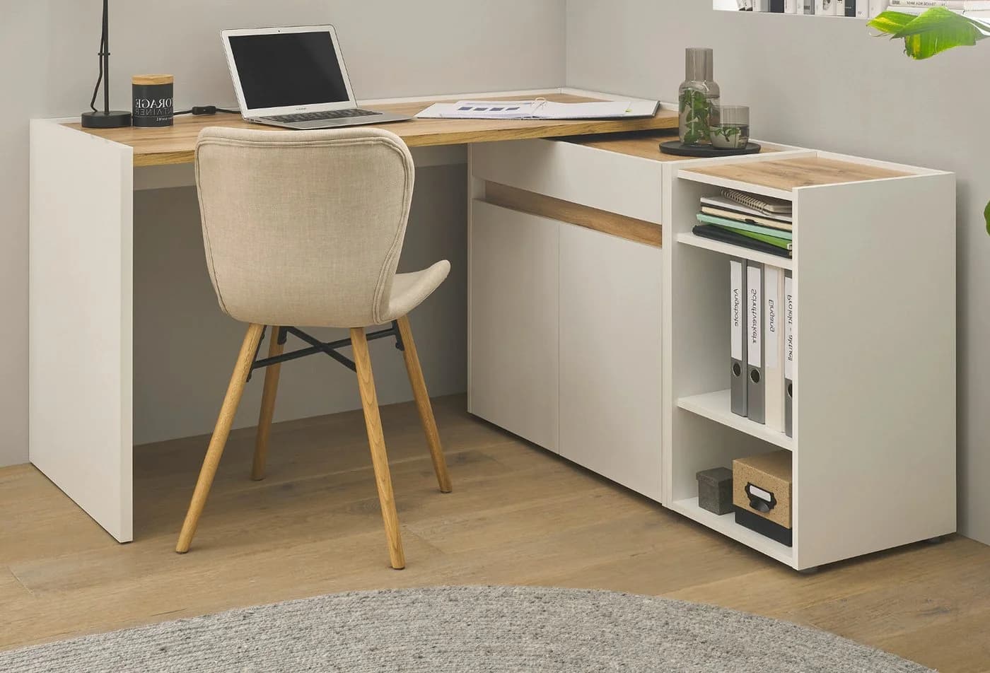 Furn.Design Schreibtisch Center Set Weiß Wotan Eiche 3-teilig - Bild 2