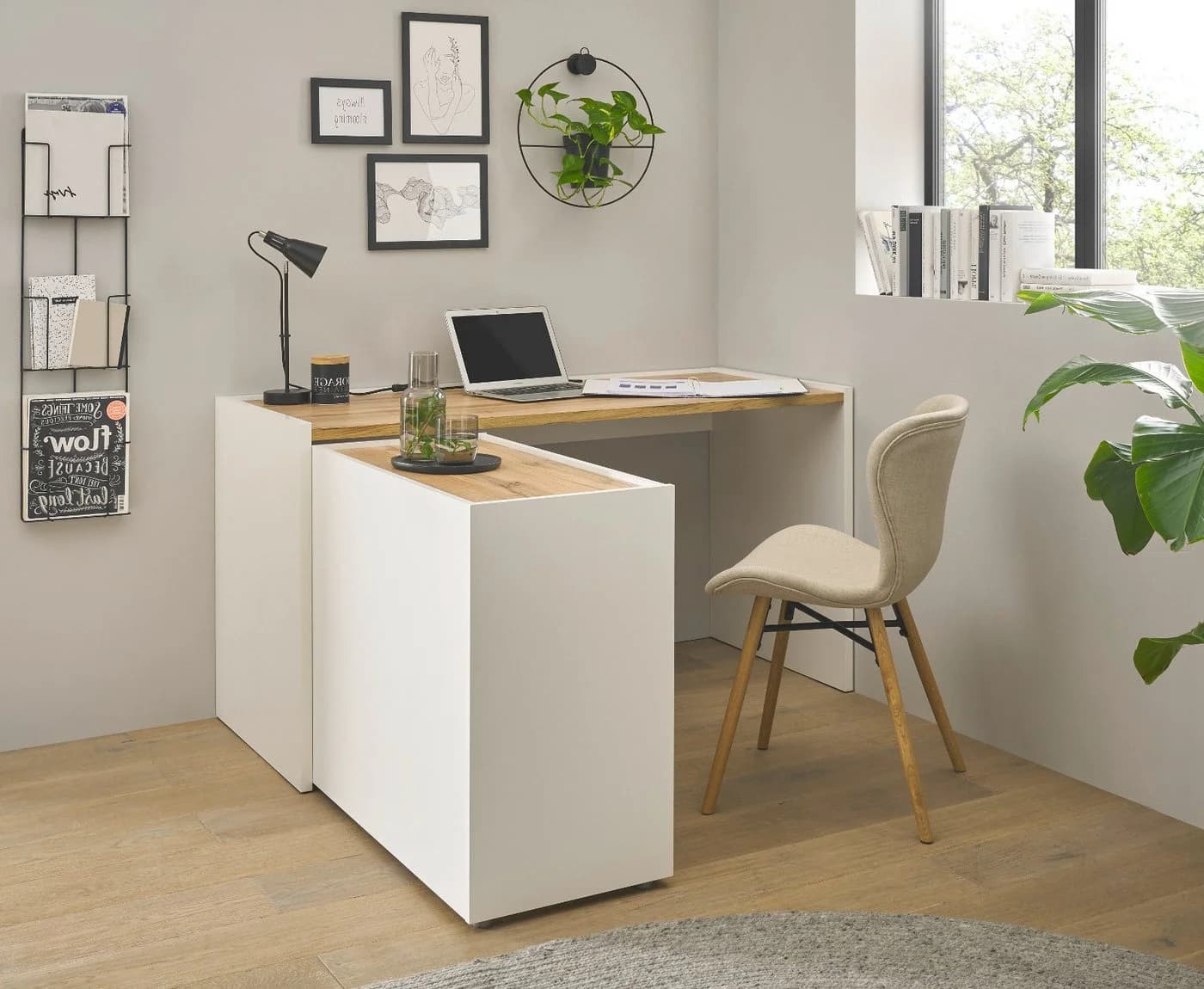 Furn.Design Schreibtisch Center Set Weiß Wotan Eiche 3-teilig - Bild 3