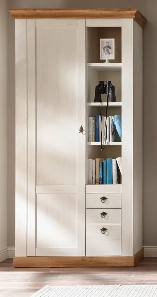 Furn.Design Stauraumvitrine Hemsby Landhausstil Pinie weiß Wotan Eiche