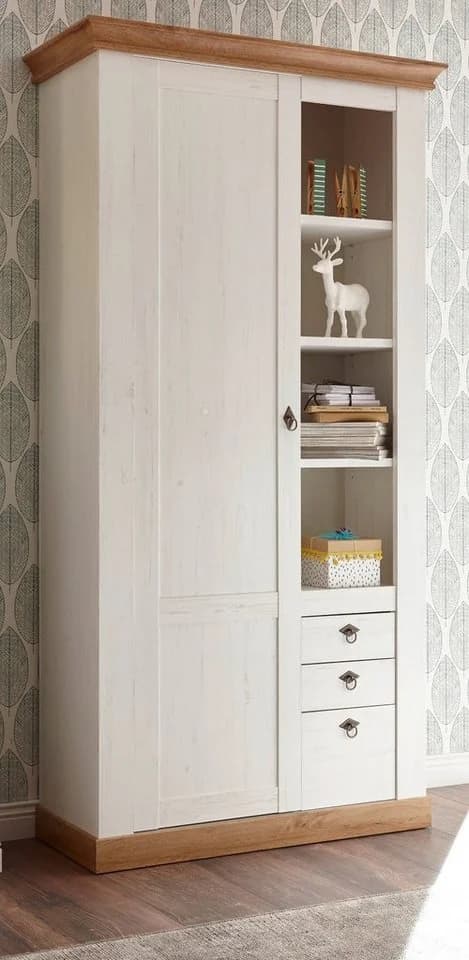 Furn.Design Stauraumvitrine Hemsby Landhausstil Pinie weiß Wotan Eiche - Bild 2