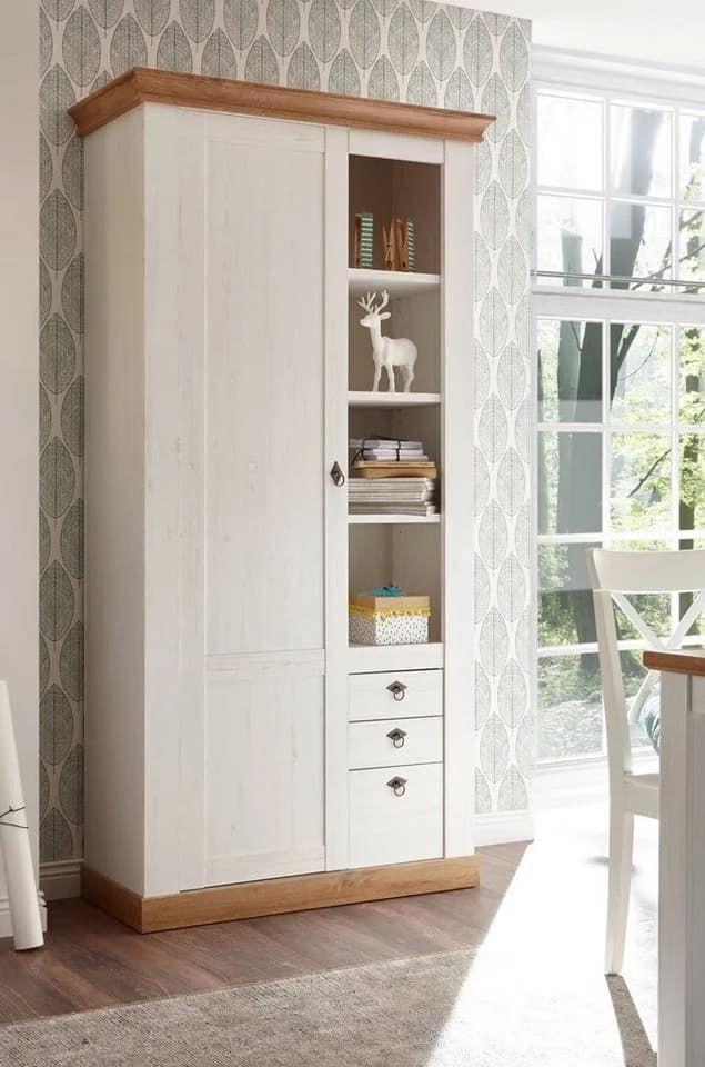 Furn.Design Stauraumvitrine Hemsby Landhausstil Pinie weiß Wotan Eiche - Bild 3