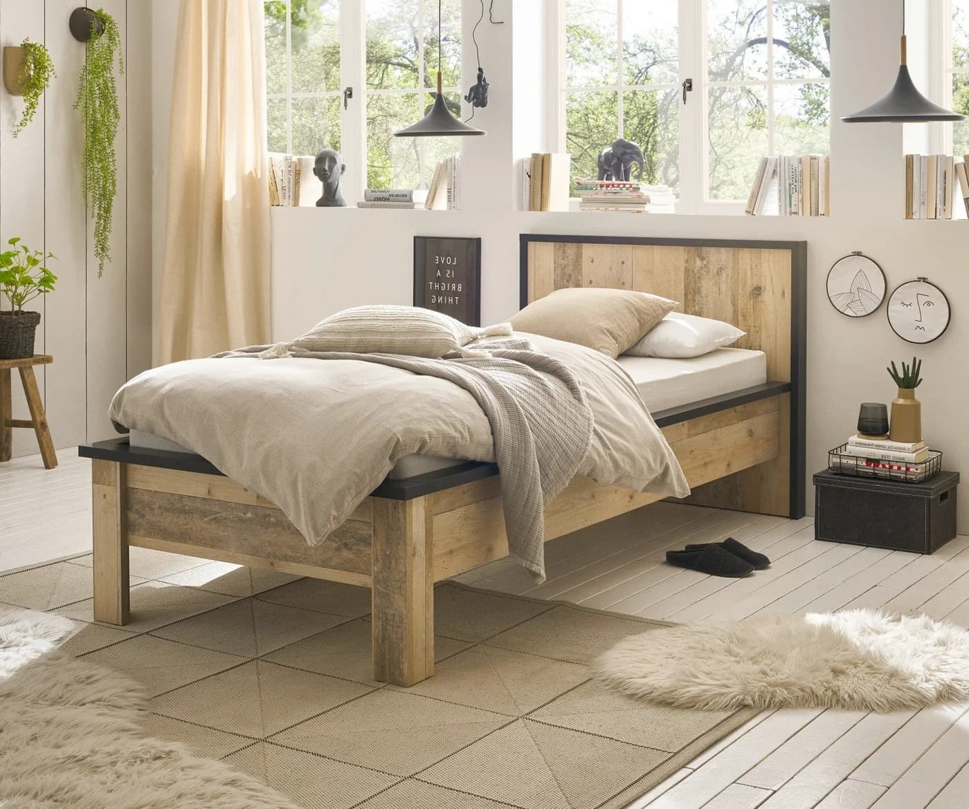 Furn.Design Einzelbett Stove Used Wood Dekor Anthrazit