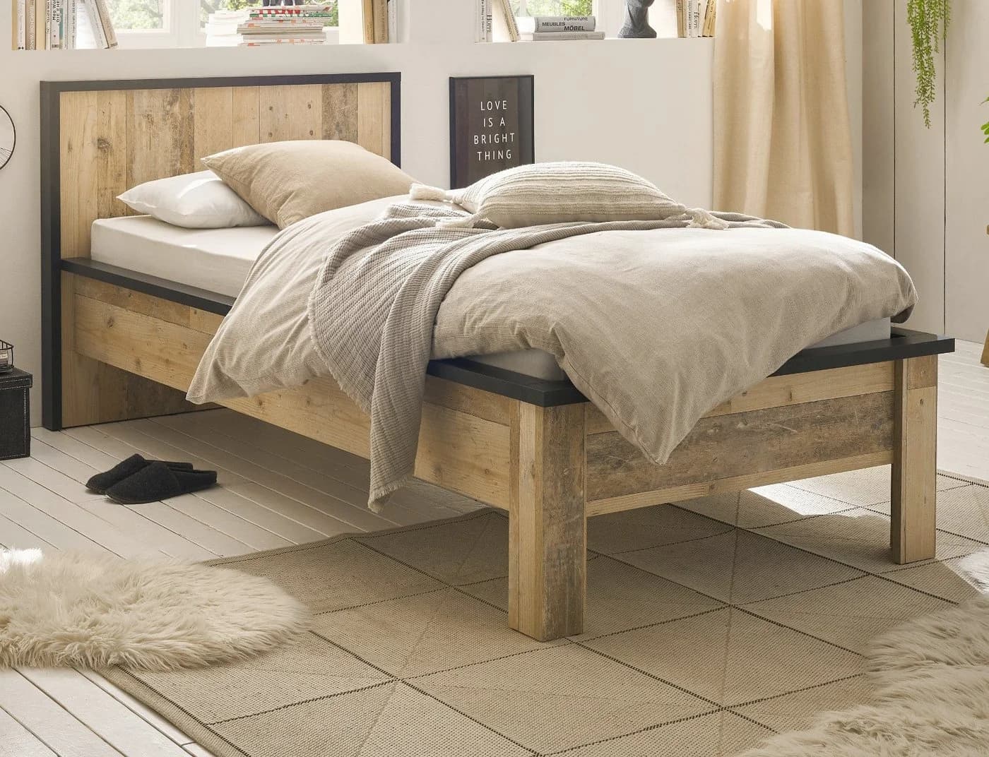 Furn.Design Einzelbett Stove Used Wood Dekor Anthrazit - Bild 2
