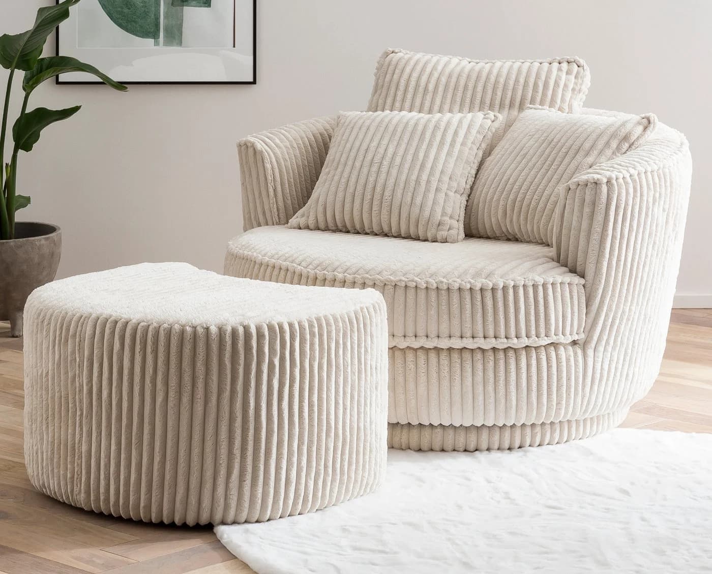 Furn.Design Loveseat Comfy Drehsessel Wollweiß mit Hocker - Bild 2