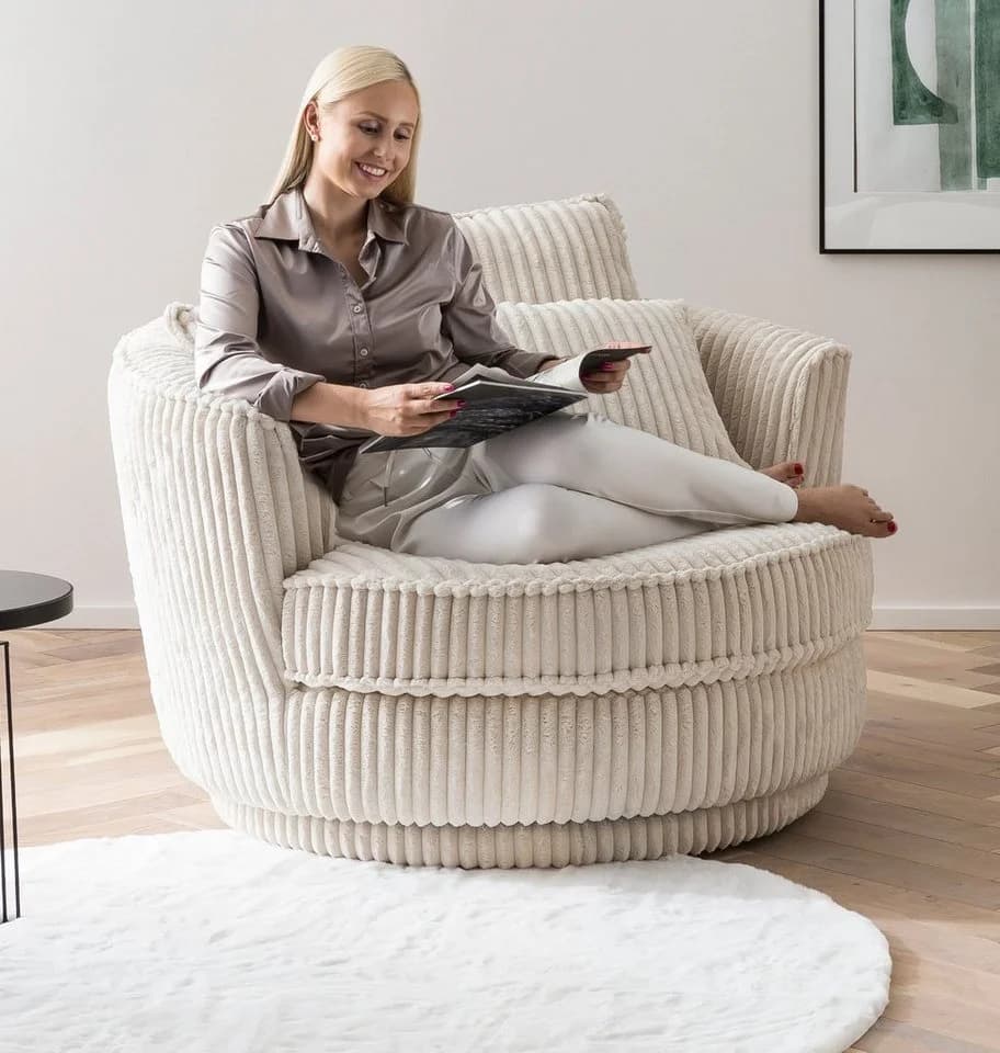 Furn.Design Loveseat Comfy Drehsessel Wollweiß mit Hocker - Bild 3