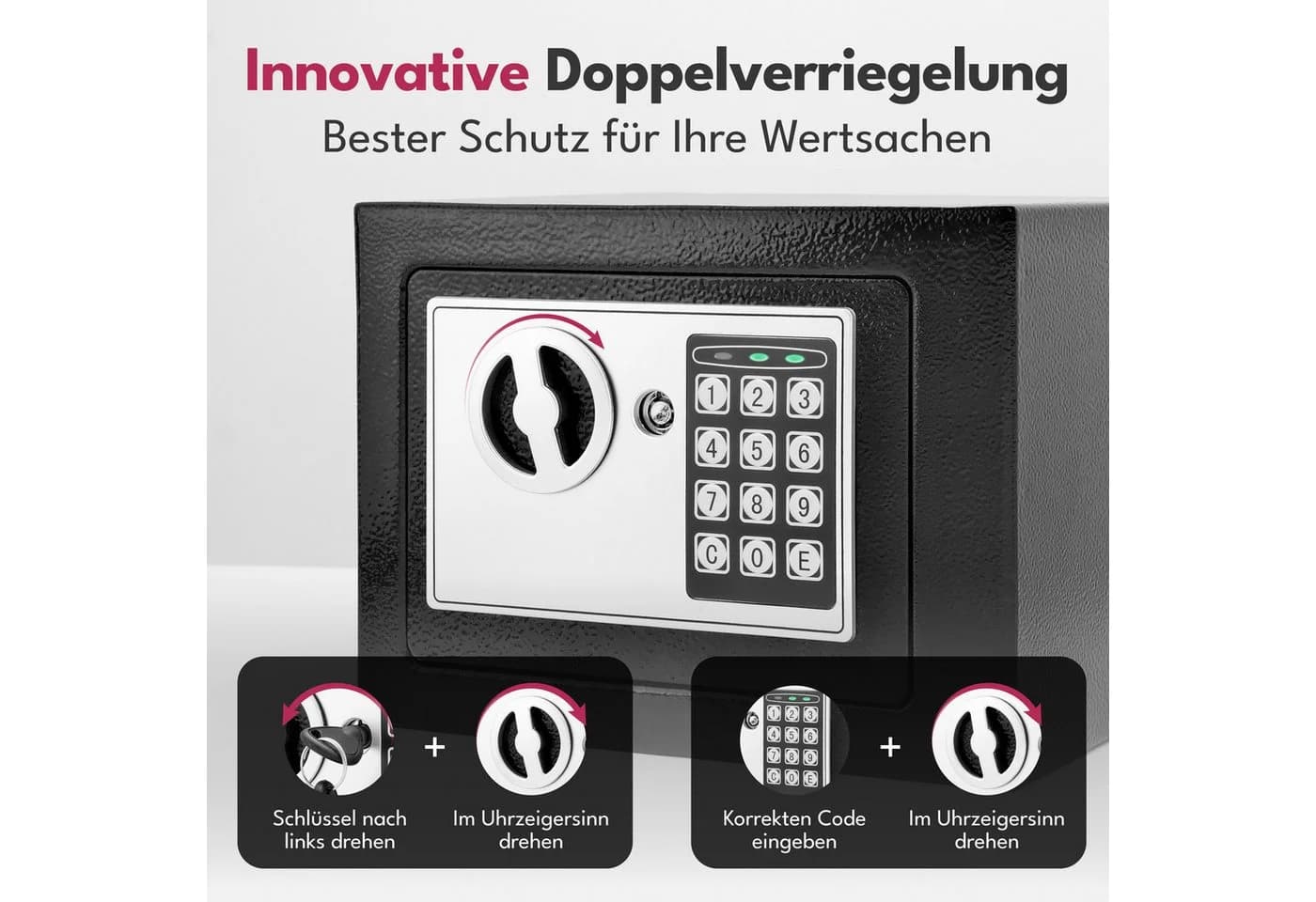 Lebenlang Tresor 5L Elektronischer Safe Schwarz mit Doppelverriegelung