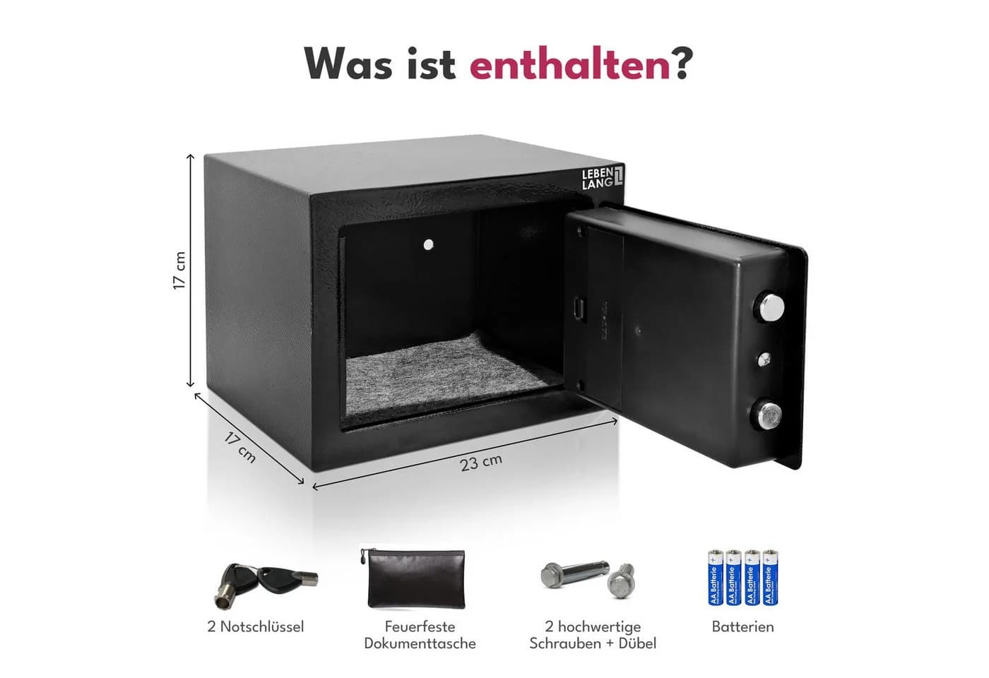 Lebenlang Tresor 5L Elektronischer Safe Schwarz mit Doppelverriegelung - Bild 3