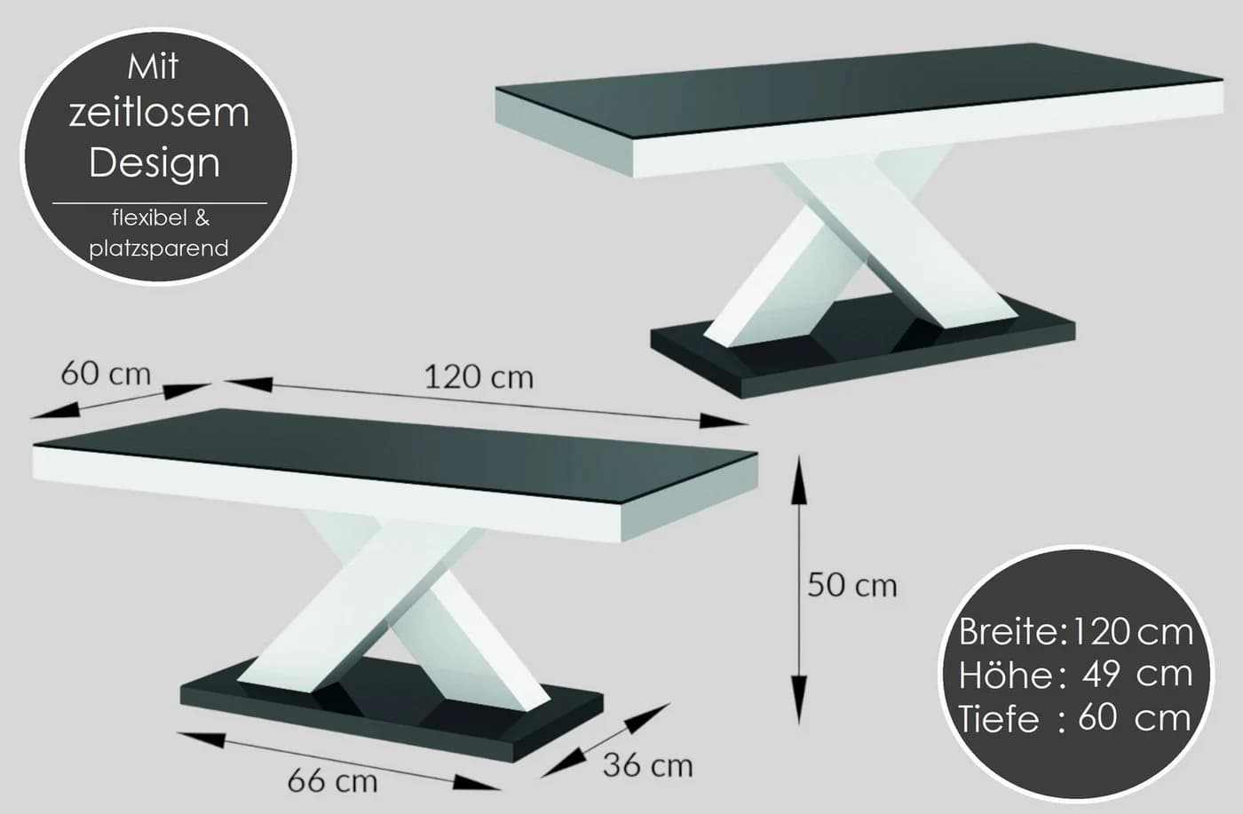 designimpex Couchtisch H-888 Weiß Hochglanz - Bild 3