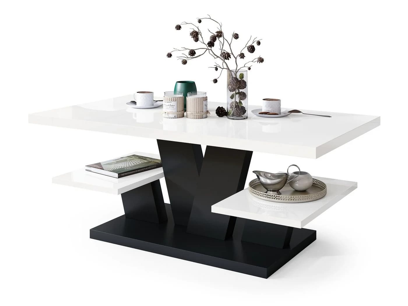 designimpex Couchtisch Viva Weiß/Schwarz mit Ablagefläche - Bild 2