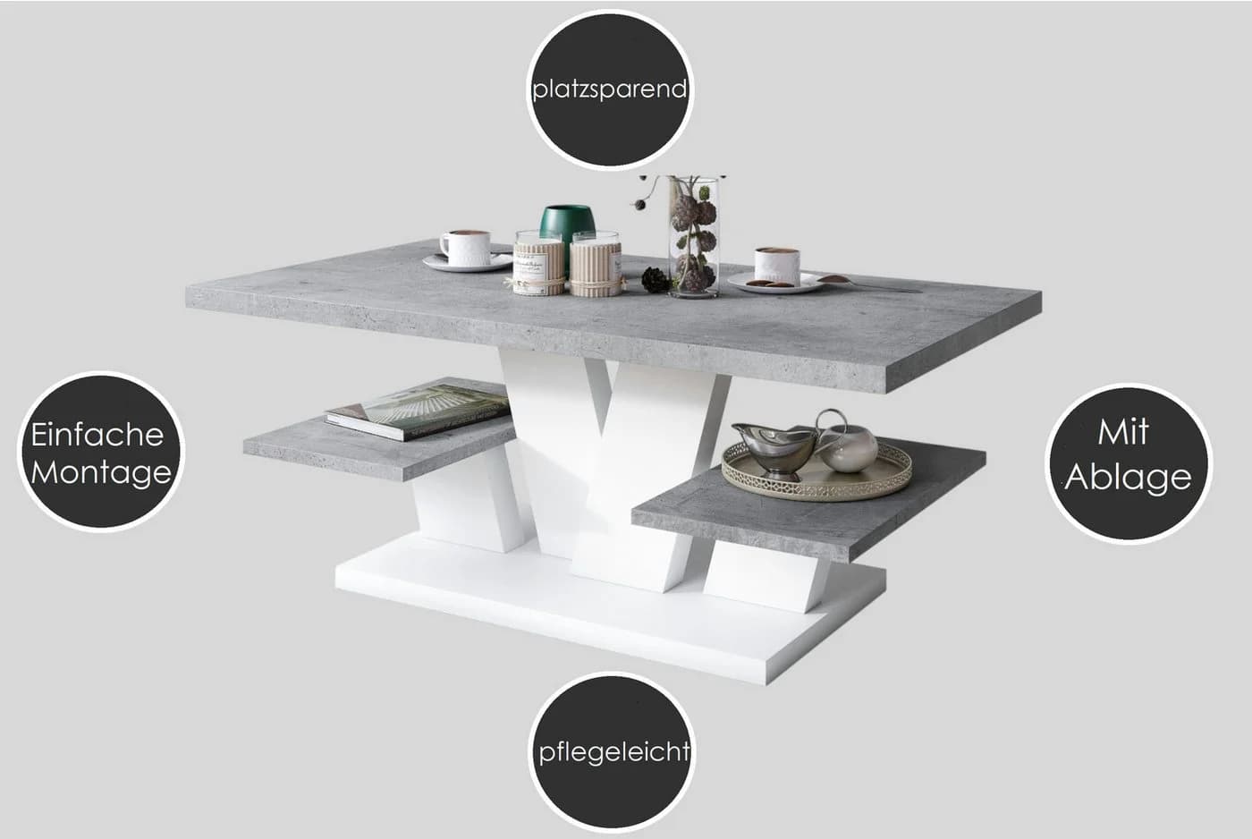 designimpex Couchtisch Viva Weiß/Schwarz mit Ablagefläche - Bild 4