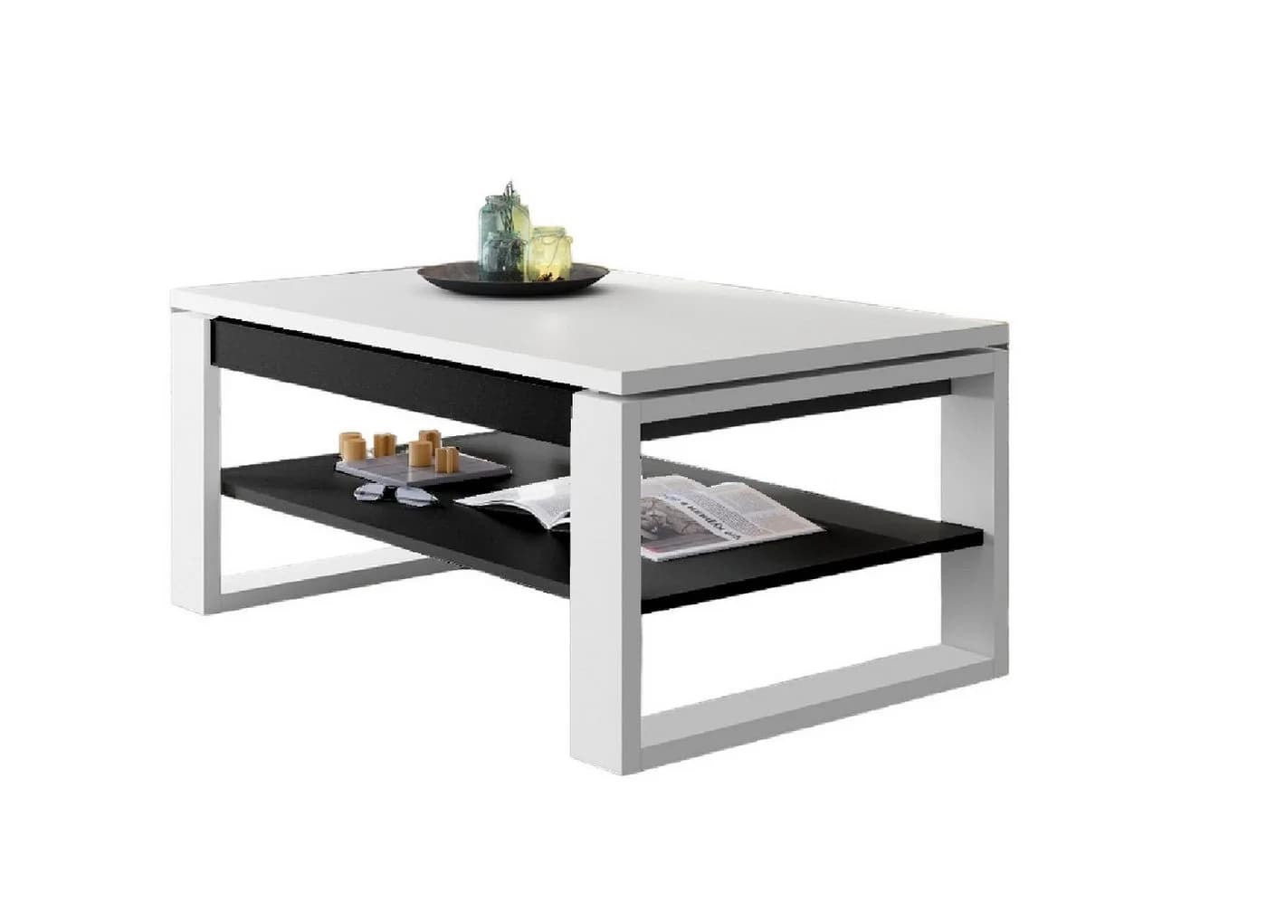 designimpex Multifunktions-Couchtisch Nuo höhenverstellbar Weiß/Anthrazit - Bild 2