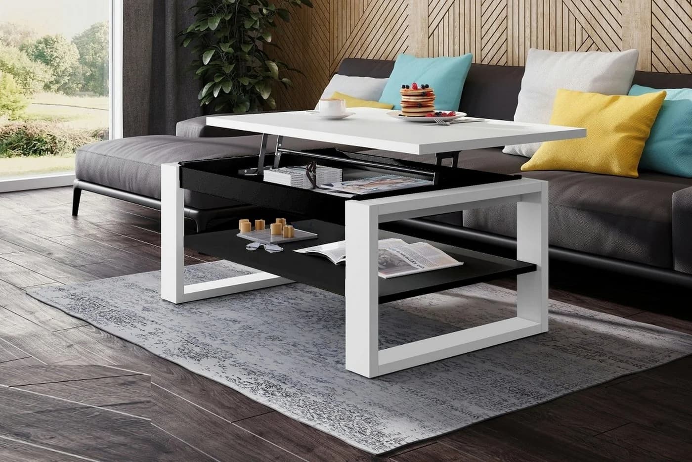 designimpex Multifunktions-Couchtisch Nuo höhenverstellbar Weiß/Anthrazit - Bild 3