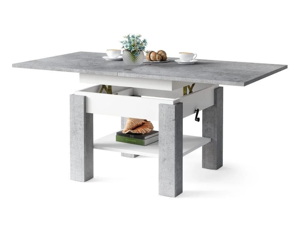 designimpex Couchtisch Cleo Grau Höhenverstellbar Aufklappbar - Bild 2