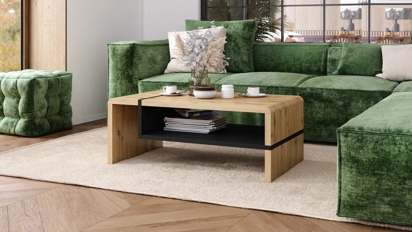designimpex Couchtisch Folk 01 mit Ablagefläche Schwarz/Braun Hochglanz