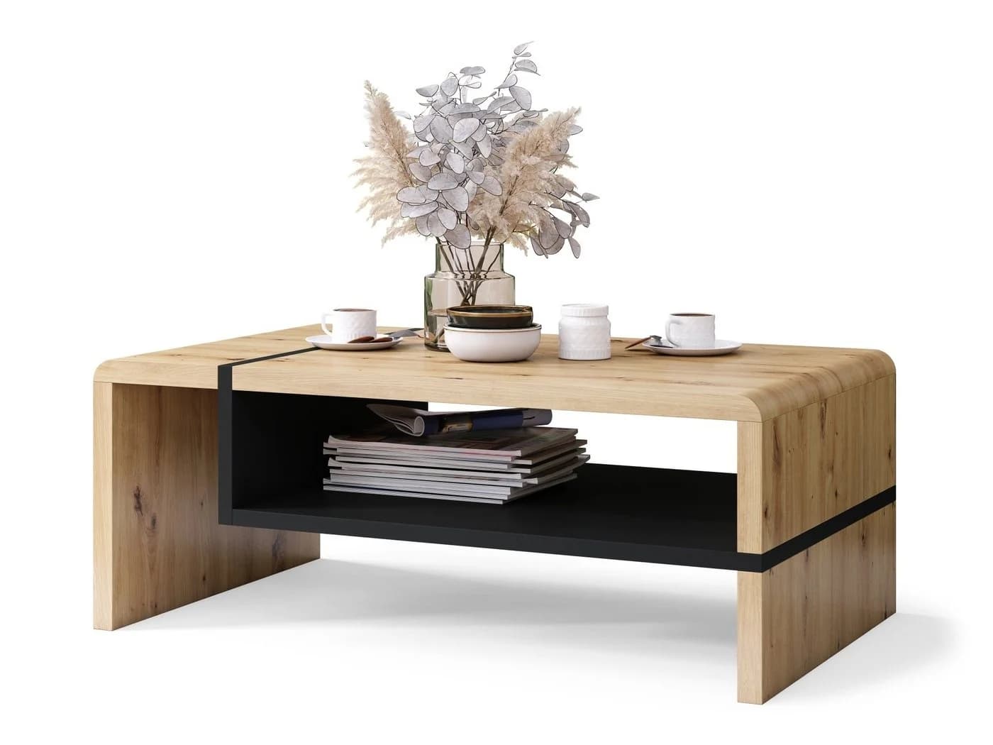designimpex Couchtisch Folk 01 mit Ablagefläche Schwarz/Braun Hochglanz - Bild 2
