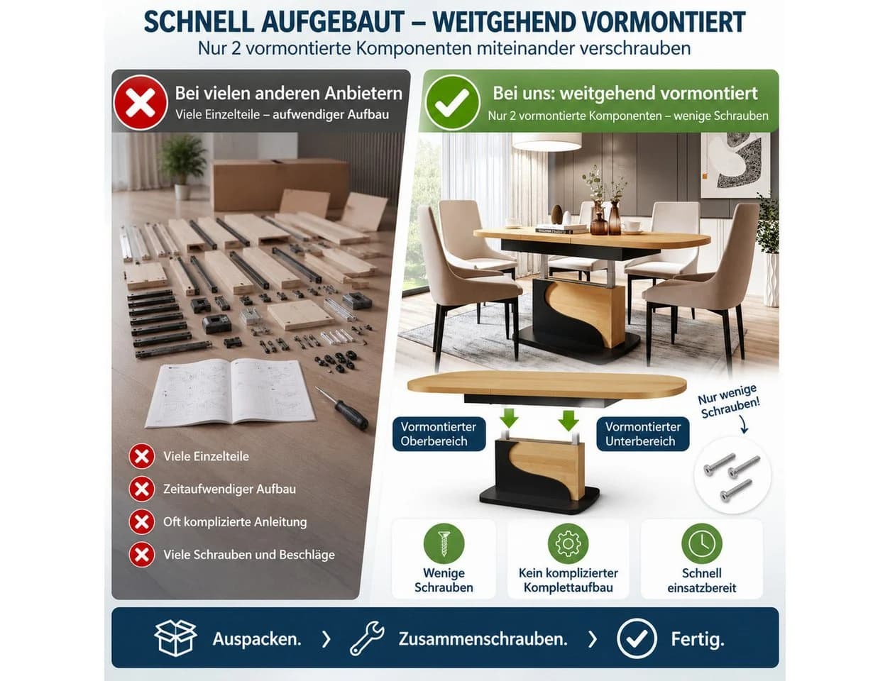 designimpex Couchtisch DA-111 weiß höhenverstellbar ausziehbar - Bild 4
