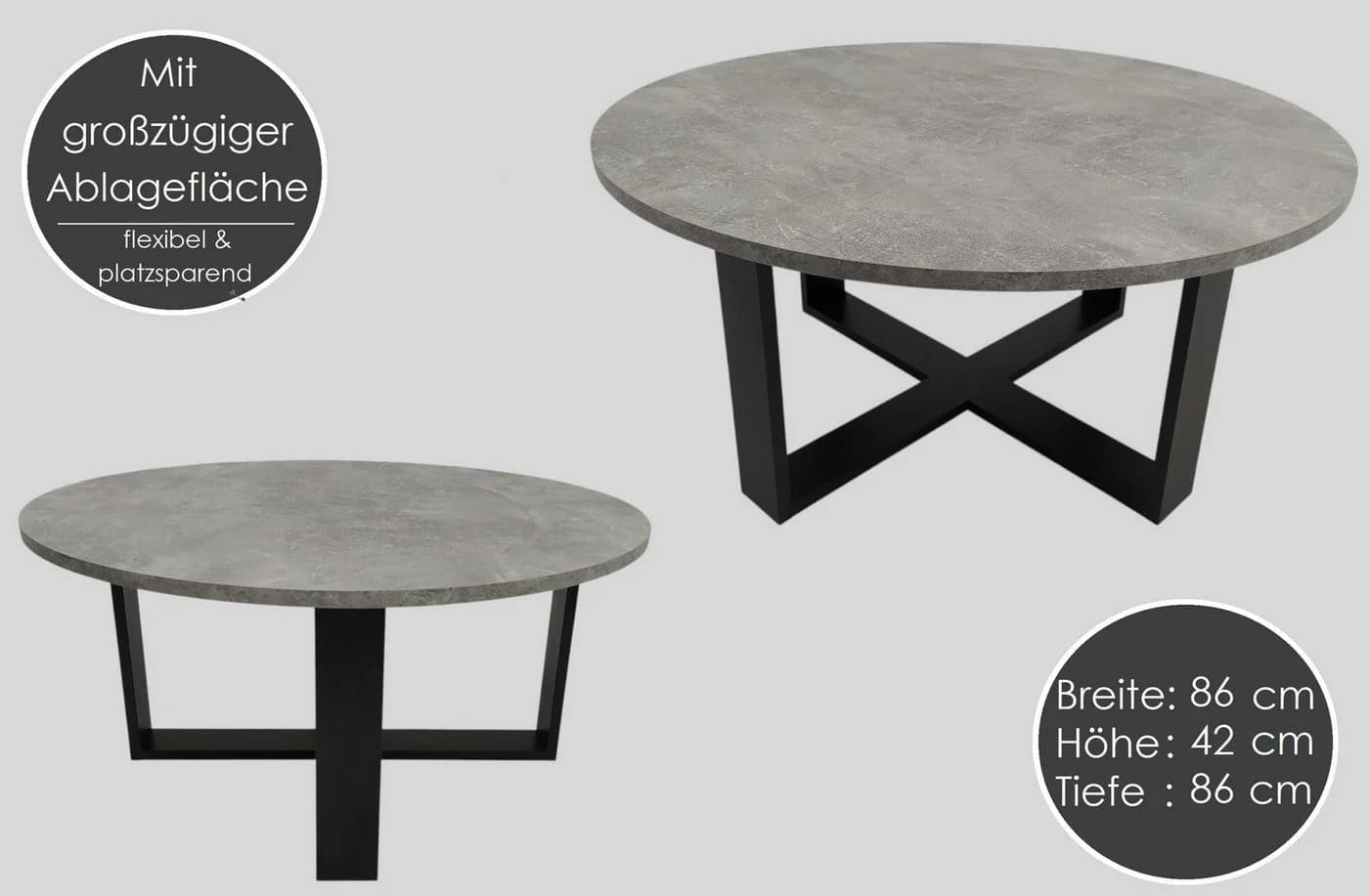 designimpex Couchtisch DA-333 Rund Grau/Schwarz - Bild 3