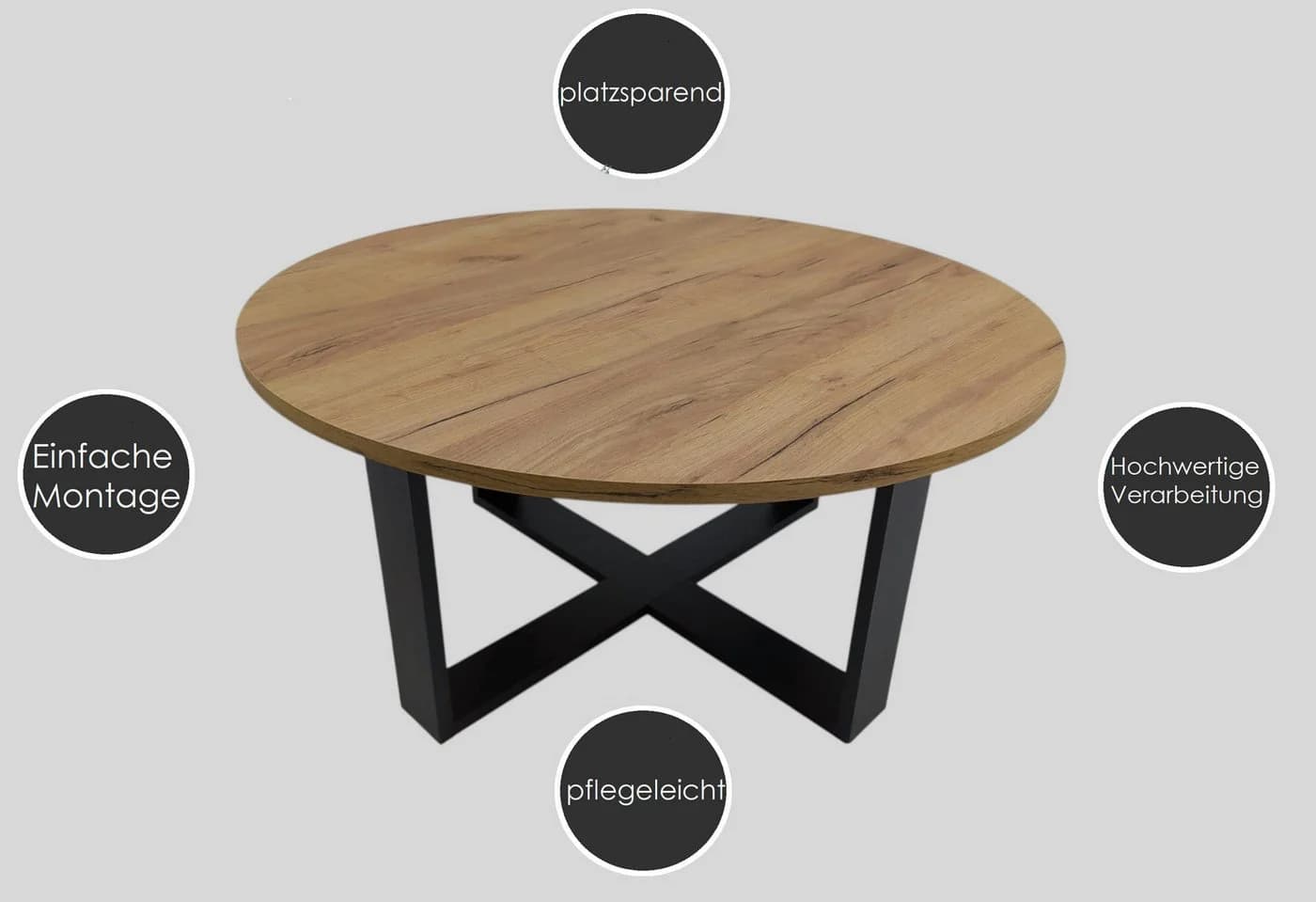 designimpex Couchtisch DA-333 Rund Grau/Schwarz - Bild 4