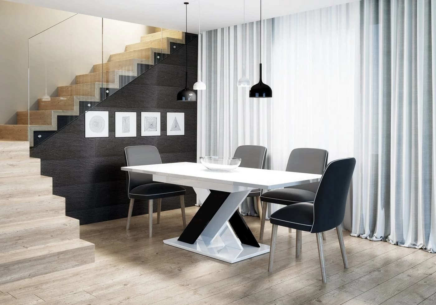 designimpex Esstisch PA-222 Weiß/Schwarz Hochglanz Ausziehbar