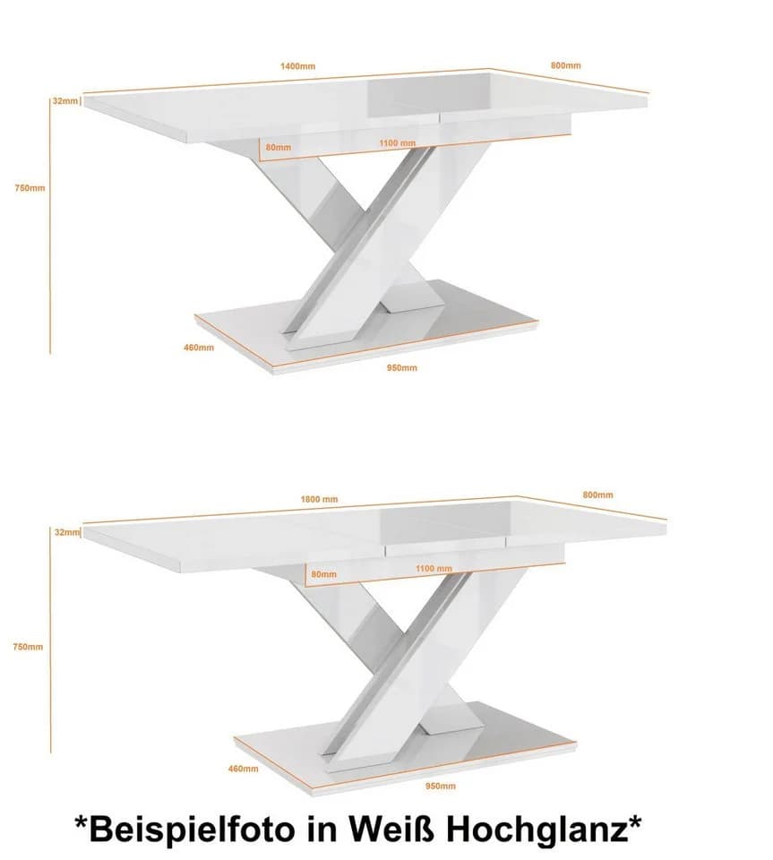 designimpex Esstisch PA-222 Weiß/Schwarz Hochglanz Ausziehbar - Bild 4