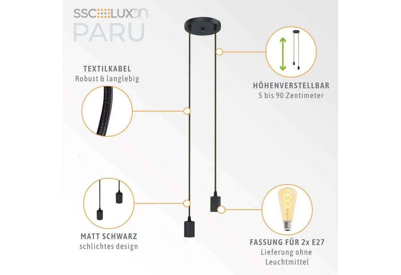 SSC-LUXon PARU Pendelleuchte 2-flammig Schwarz Retro Industrial - Bild 3