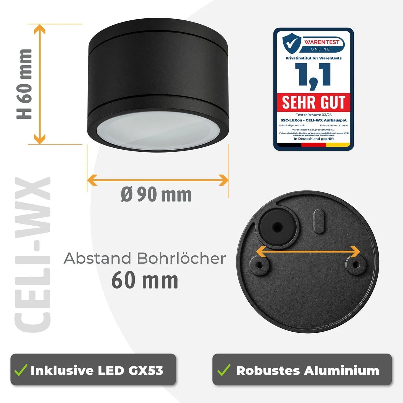 SSC-LUXon CELI-WX LED Aufbauspot Schwarz IP44 3CCT - Bild 3