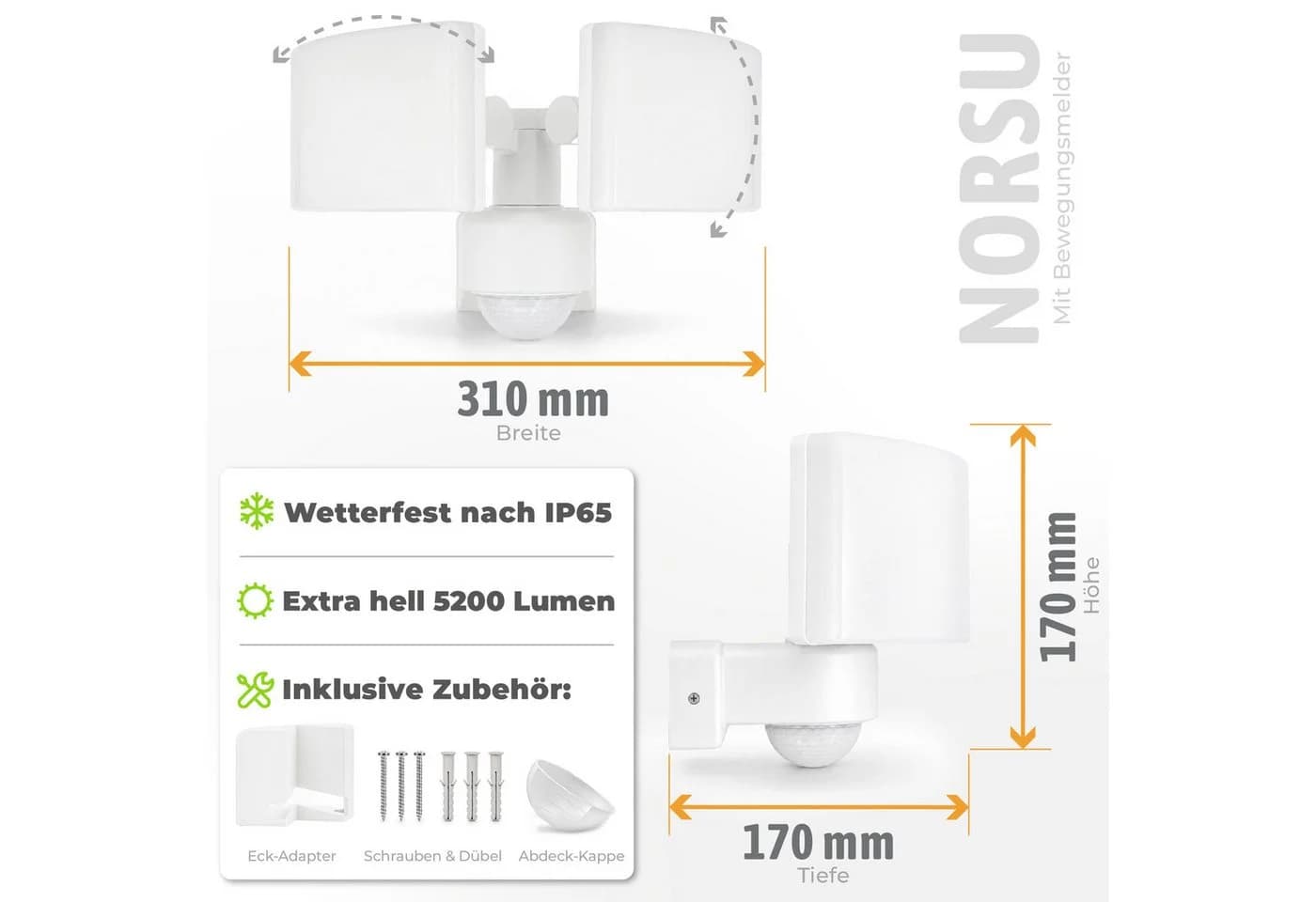SSC-LUXon LED Außen-Wandleuchte NORSU mit Bewegungsmelder IP65 Neutralweiß - Bild 5