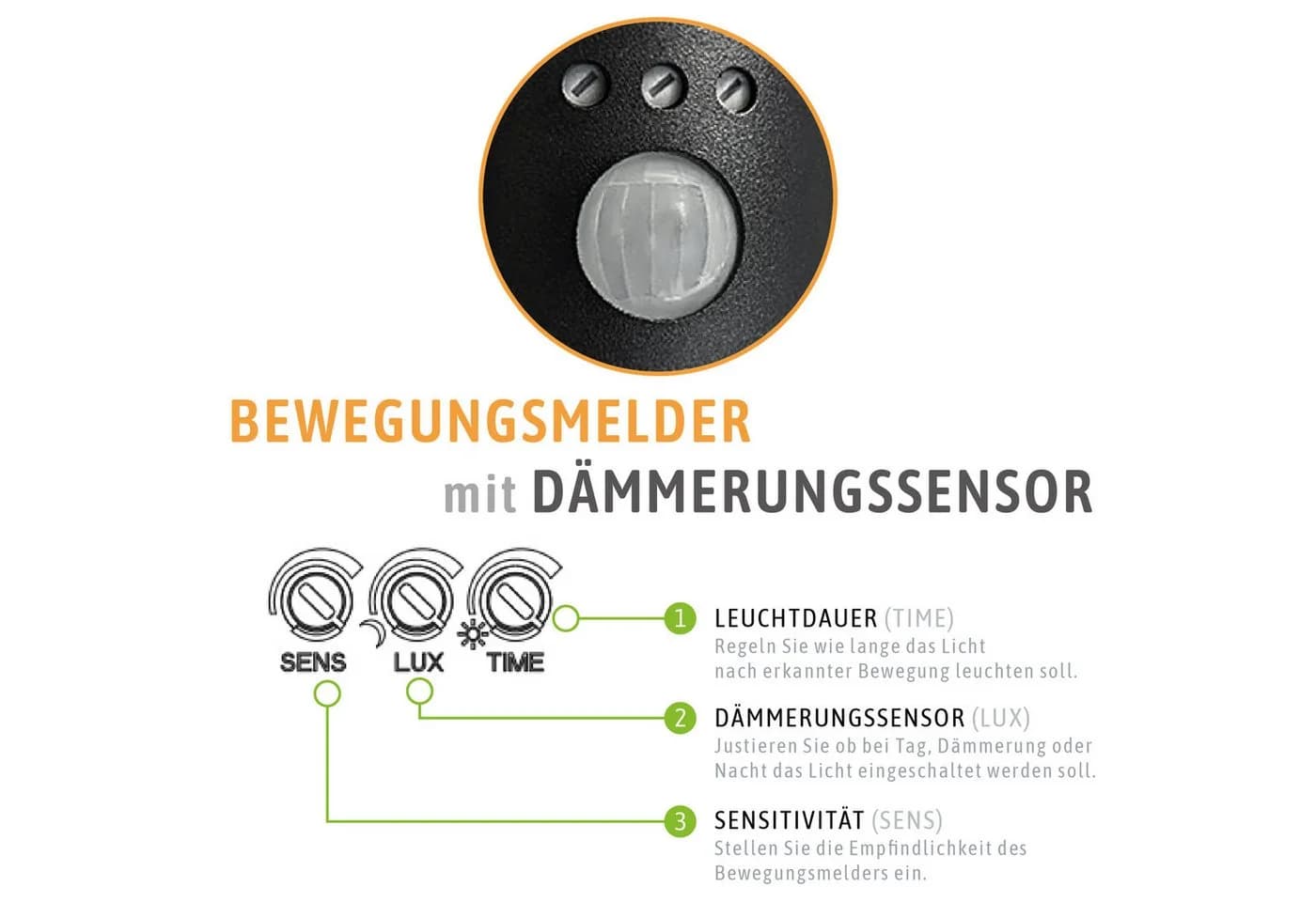 SSC-LUXon VARDA Pollerleuchte Schwarz mit Bewegungsmelder E27 - Bild 5