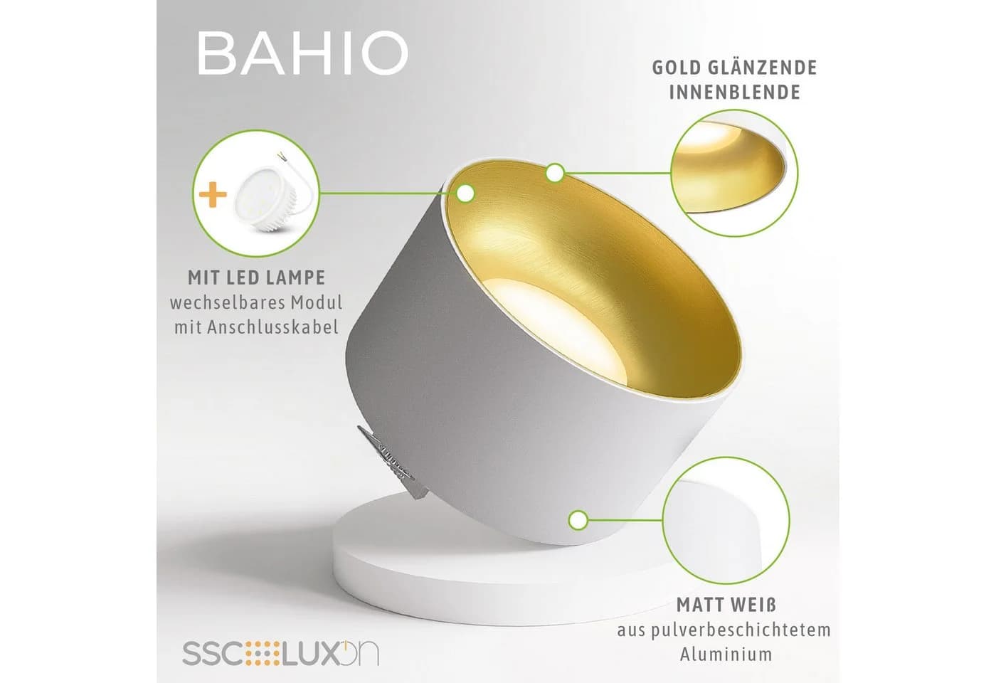 SSC-LUXon BAHIO LED Aufbauspot weiß gold dimmbar 3CCT - Bild 3