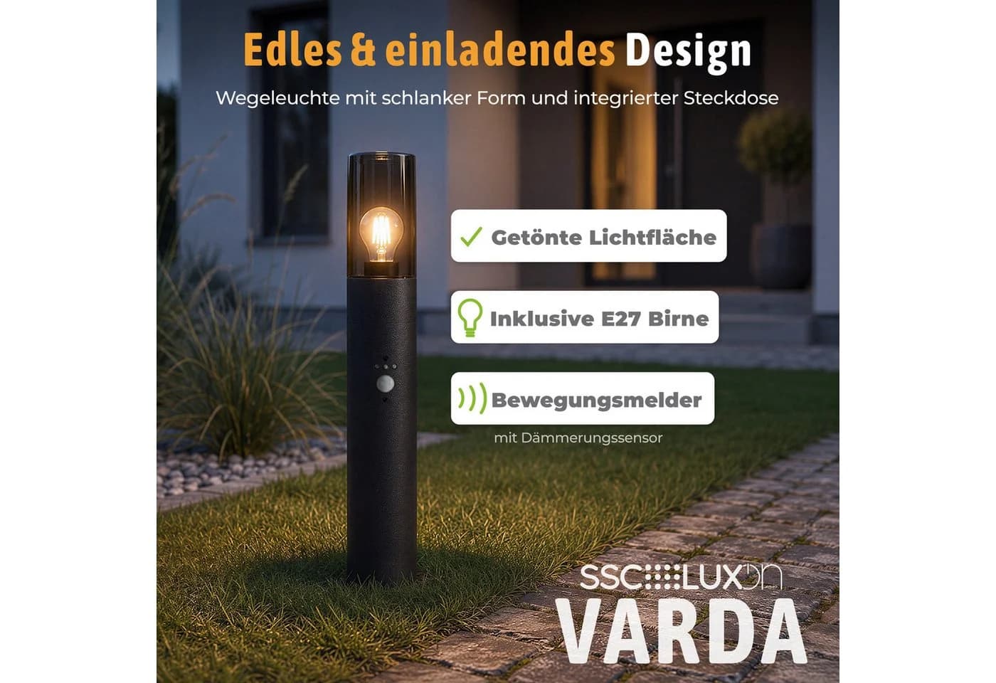 SSC-LUXon VARDA LED Gartenstrahler Schwarz mit Bewegungsmelder Smart WLAN