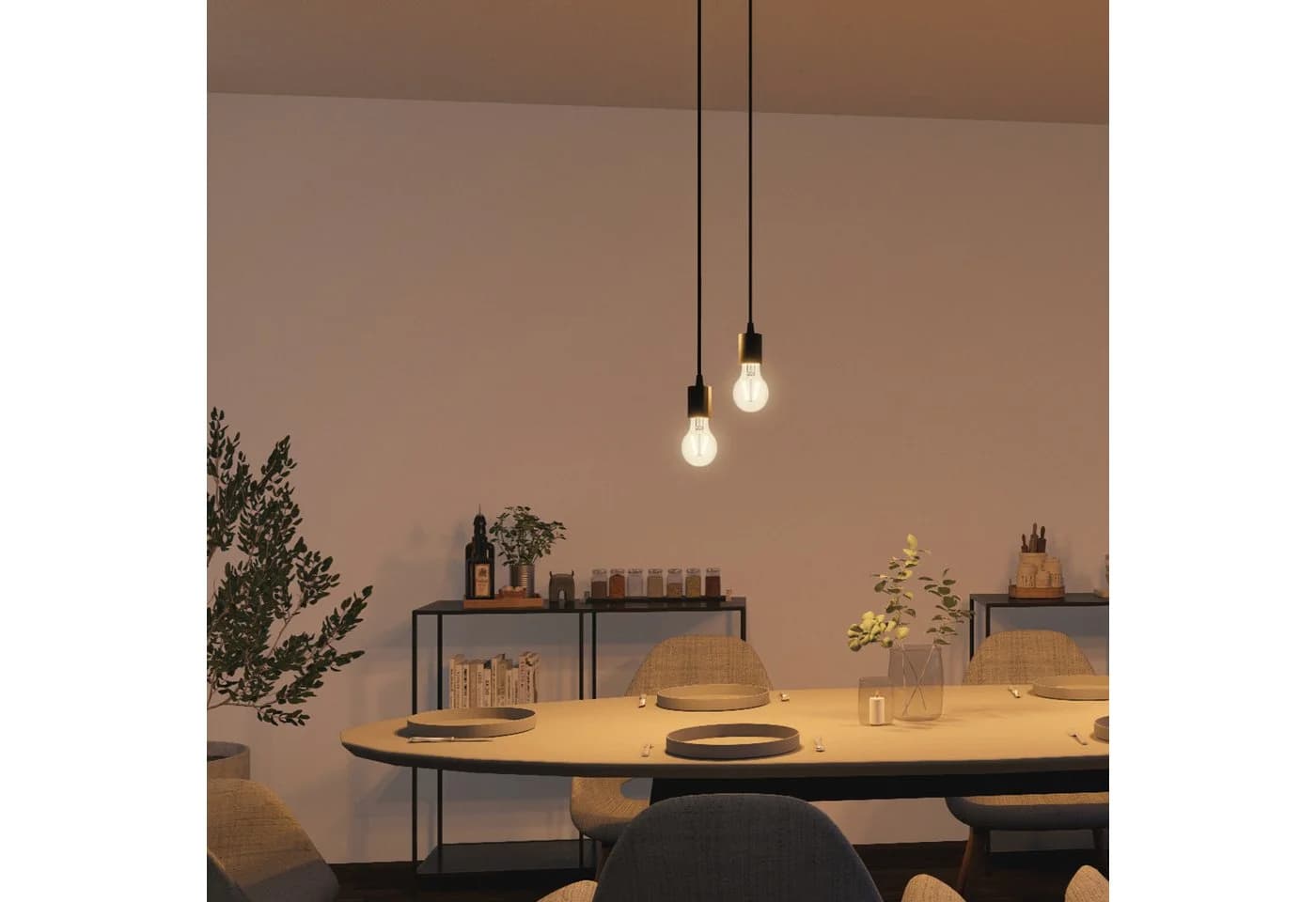 SSC-LUXon LED-Hängeleuchte PARU 2-flammig Schwarz rund LED Glühbirnen E27 warmweiß - Bild 3