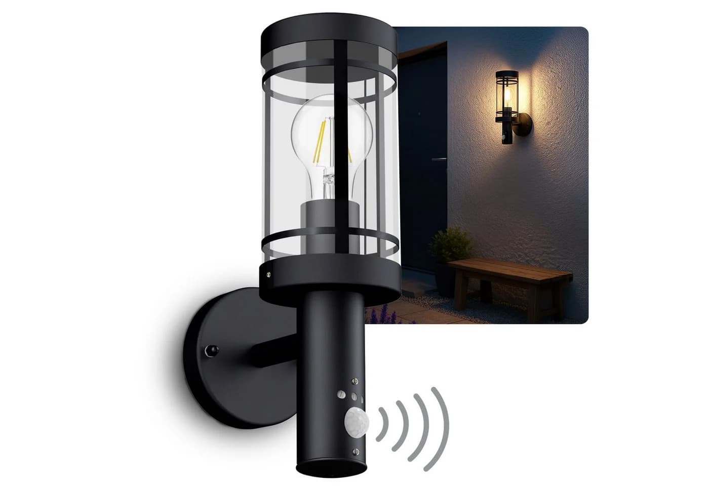 SSC-LUXon LED Außen-Wandleuchte MOVI Schwarz mit Bewegungsmelder IP44 - Bild 2