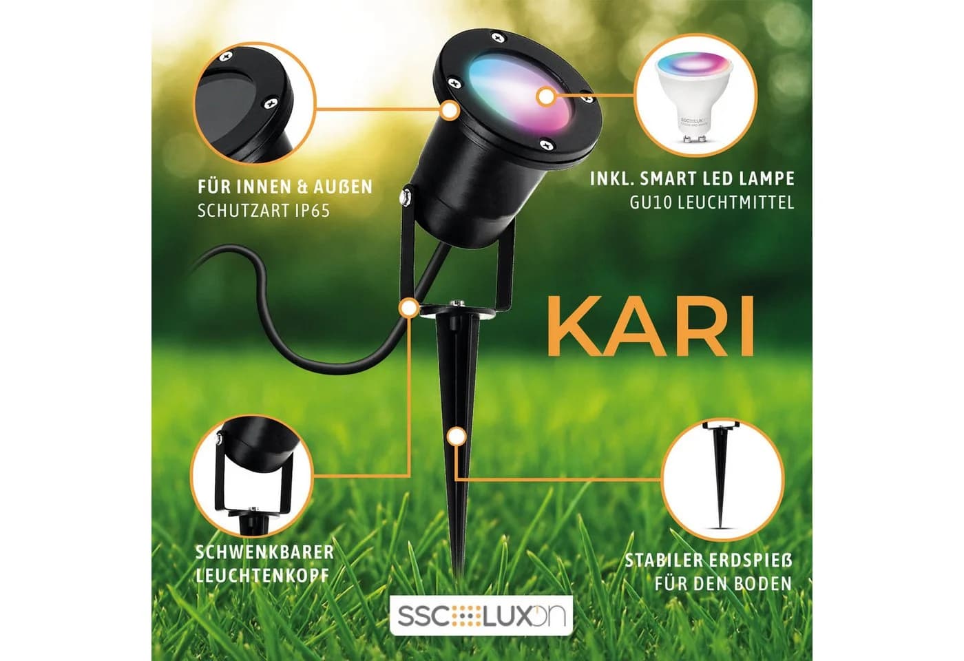 SSC-LUXon LED Gartenstrahler KARI Schwarz IP65 Smart RGB GU10 - Bild 3