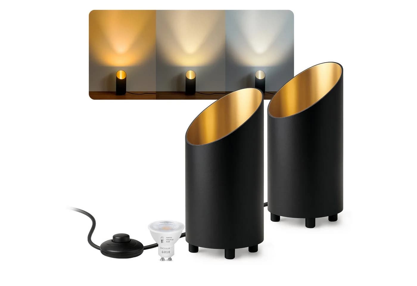 SSC-LUXon AUREVA Bodenlampe Schwarz-Gold LED GU10 3in1 Lichtfarben - Bild 2