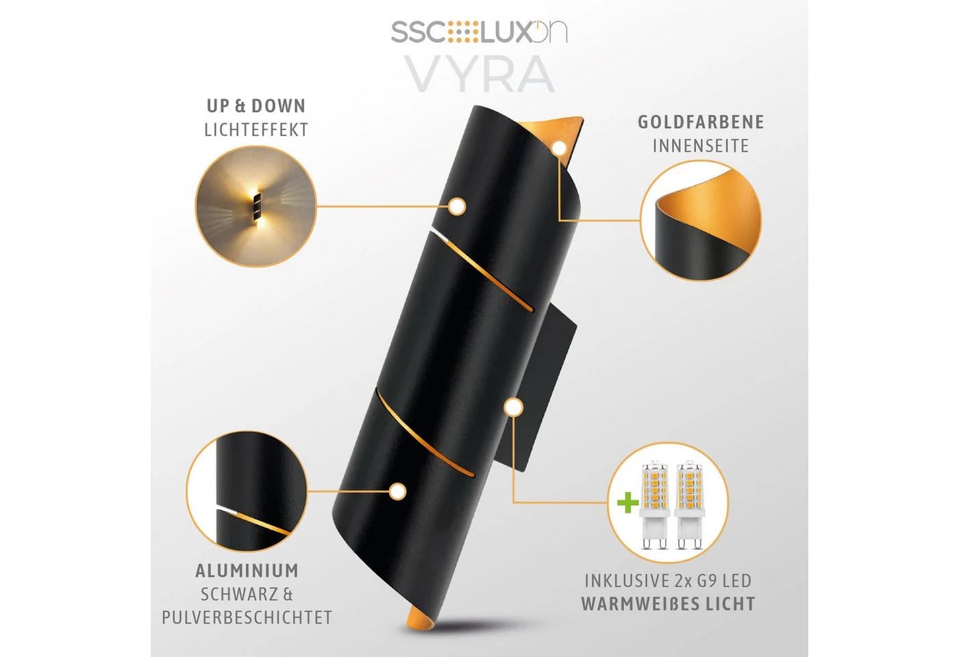 SSC-LUXon LED Wandleuchte VYRA LINE Schwarz Dimmbar Up & Down - Bild 3