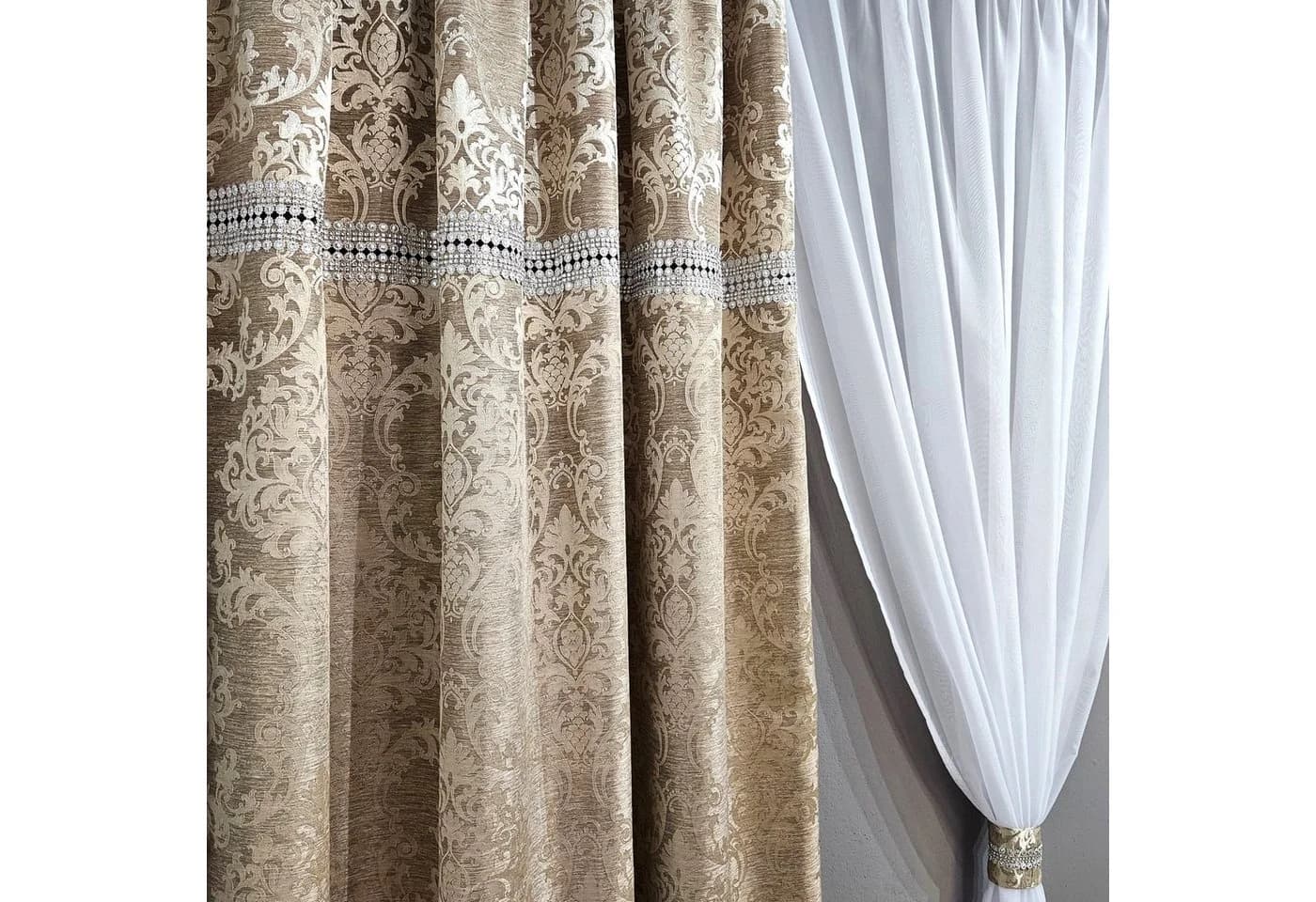 Gardinen by Justyna Verdunkelungsvorhang Set Gold Beige Weiß Kräuselband - Bild 5