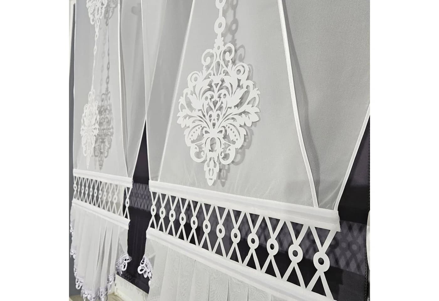 Gardinen by Justyna Scheibengardine 2er V Panel Set mit Gipüre, Kräuselband, transparent, Voile, Schiebegardinen, Fertiggardine, Paneele, Modern, Fensterdeko - Bild 5