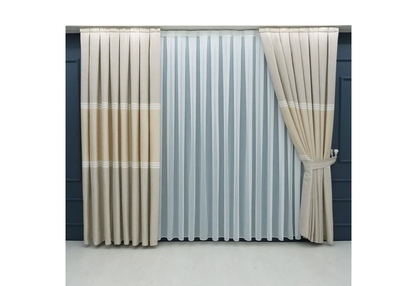Gardinen by Justyna Vorhang Komplett-Set Beige – Falten mit Store (5 St) - Bild 2