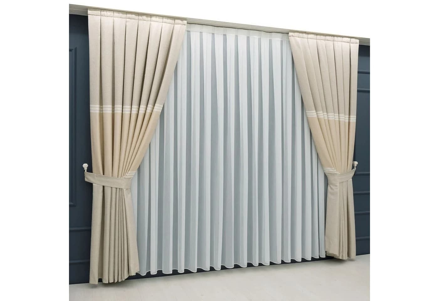 Gardinen by Justyna Vorhang Komplett-Set Beige – Falten mit Store (5 St) - Bild 3